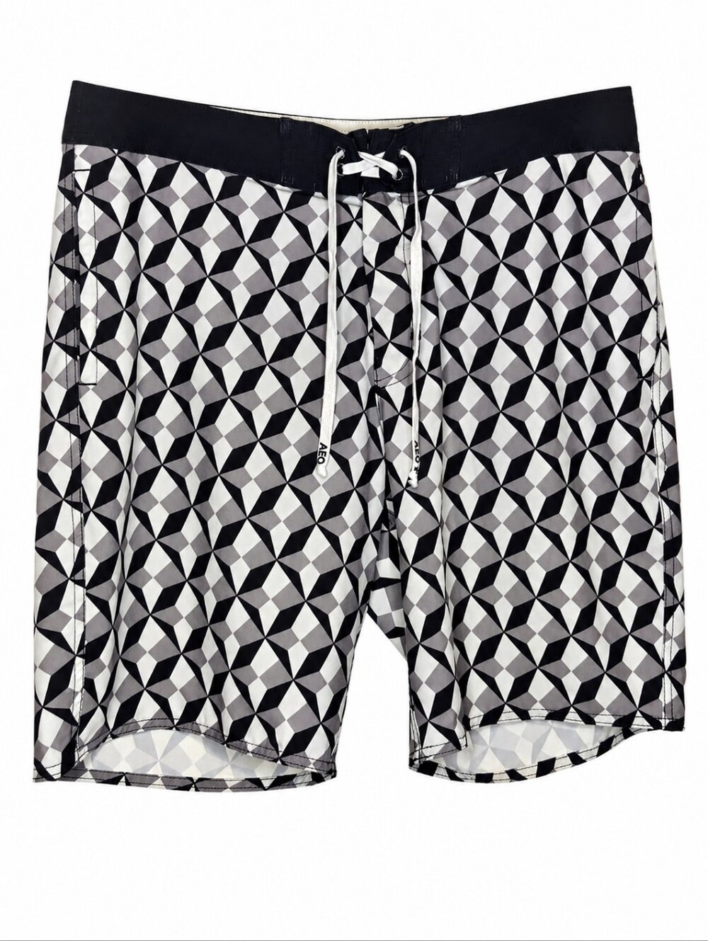 American Eagle Outfitters Men's Board Shorts L Black White Geo Print Swim Trunks